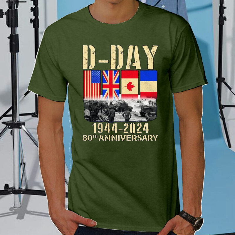 D-day kaus hari peringatan kaus UK kaus bendera veteran kemeja hadiah d-day Normandy Landing 80Th Anniversary patriotik bendera tee