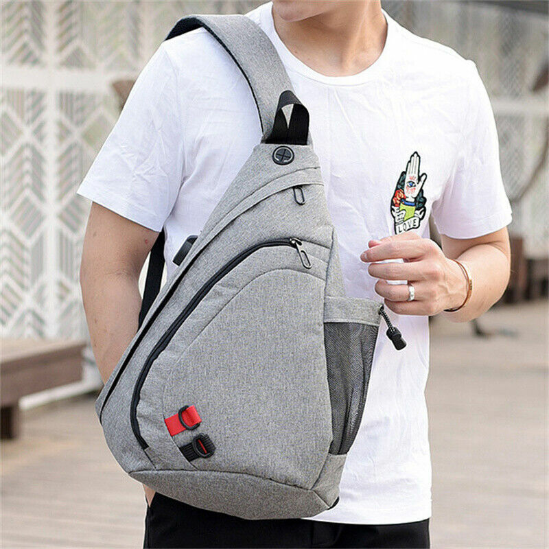 New Fashion Men's Chest Bag Water Drops Backpack Charging Crossbody Shoulder USB Port Sling Chest Pack Bags Trendy Students Bag