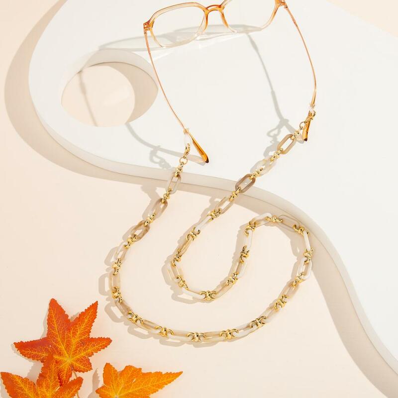 Cordón de gafas de colores para mujer, cadena de gafas con cuentas de Metal acrílico, anticaída, soporte para gafas de sol, cadena para máscara facial