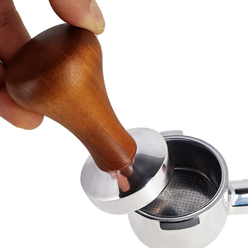 Tamper de café Espresso con mango de madera, martillo para polvo, distribuidor de café, 51mm, 53mm, 58mm