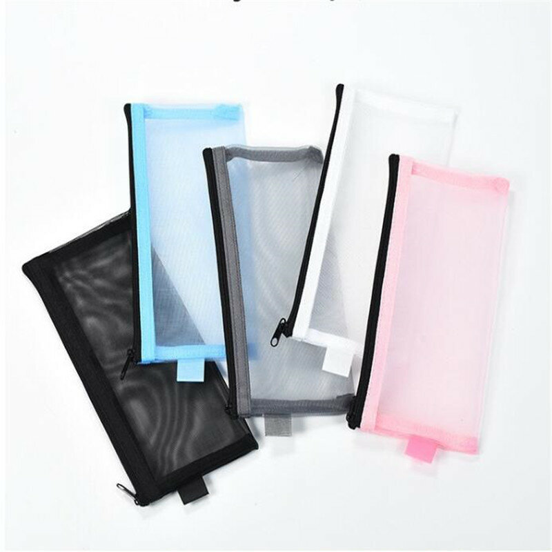 Casual Zipper Toiletry Wash Bags Black Make Up Transparent Mesh Makeup Case Organizer Storage Pouch Women Travel Cosmetic Bag