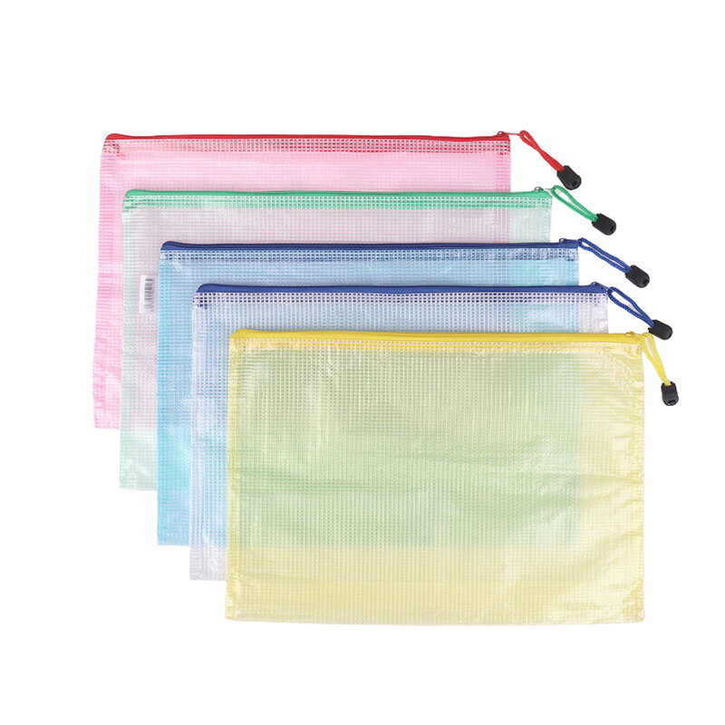 Bolsa de plástico con cremallera para organizar el aula, bolsa de malla con cremallera, tamaño A4, 1 piezas