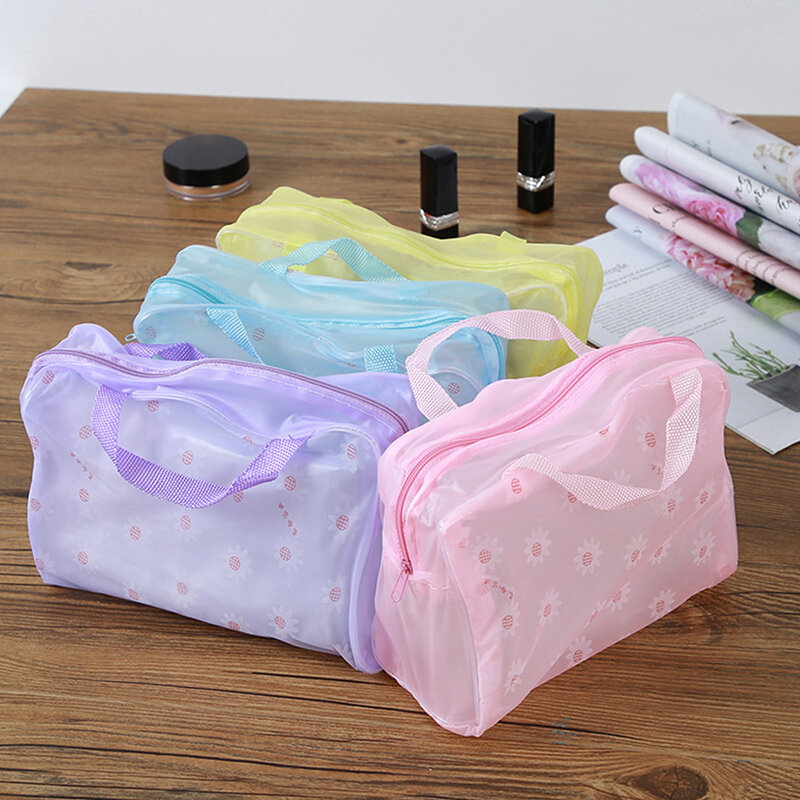 1 Pc Waterproof PVC Cosmetic Storage Bag for Women Floral Transparent Wash Bag Makeup Bag   Home Outing Compressed Shower Bag