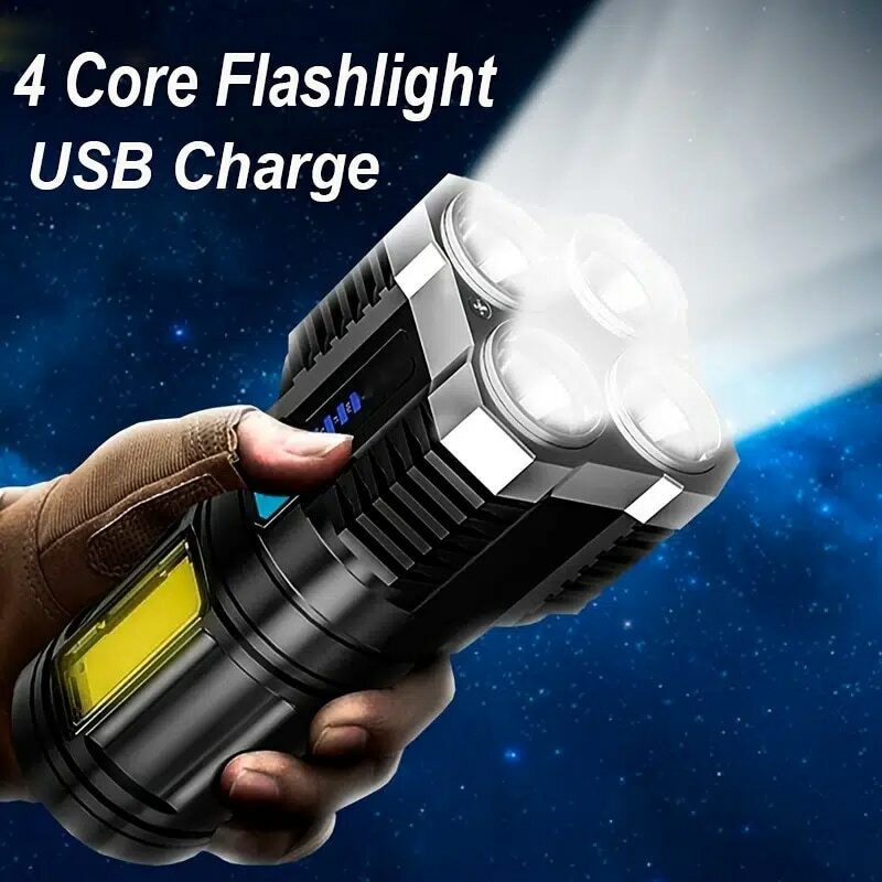 Công suất cao LED Đèn pin cắm trại Torch với 4 đèn hạt và COB Side ánh sáng có thể sạc lại xách tay đèn lồng 4 chế độ chiếu sáng