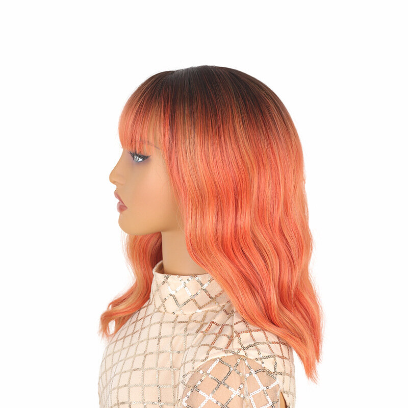 SNQP 38cm Short Hair with Bangs in Orange-red Gradient Colour New Stylish Hair Wig for Women Daily Cosplay Party Heat Resistant
