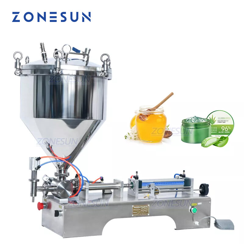 ZONESUN ZS-GTP1นิวเมติกหนา Liquid Filling Machine10-5000ML น้ำผึ้ง Sticky ขวดเครื่องดื่ม Pasty Jam Body Shop Butte
