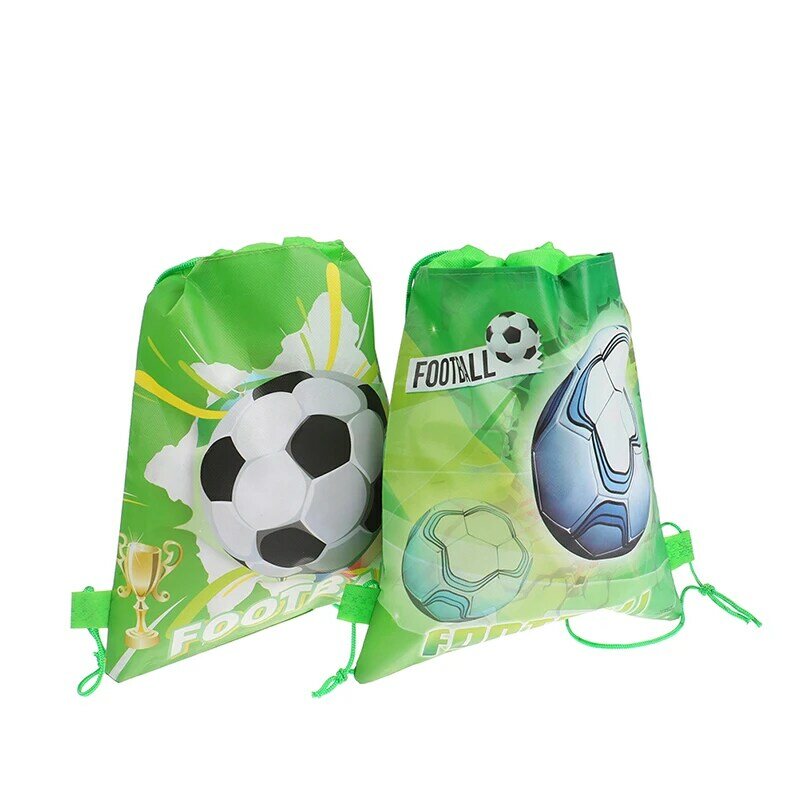 Mochila con tema de fútbol para fiesta de cumpleaños, tela no tejida, cordón para balón de fútbol, bolsa de regalo de haz boca, suministros de fiesta, 6 estilos