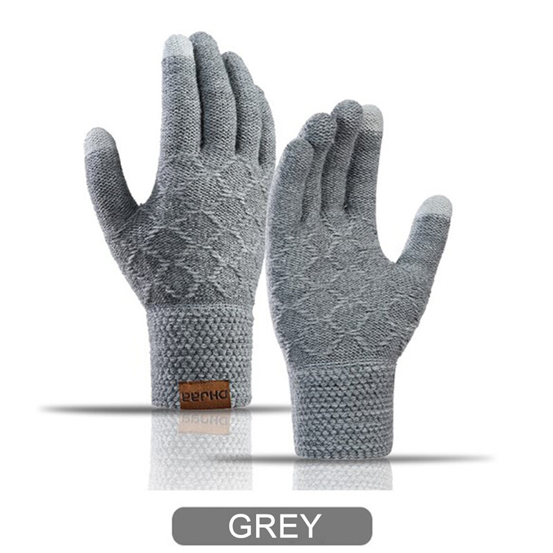 1Pair Men Thicken Knitted Gloves For Phone Screen Male Winter  Gloves