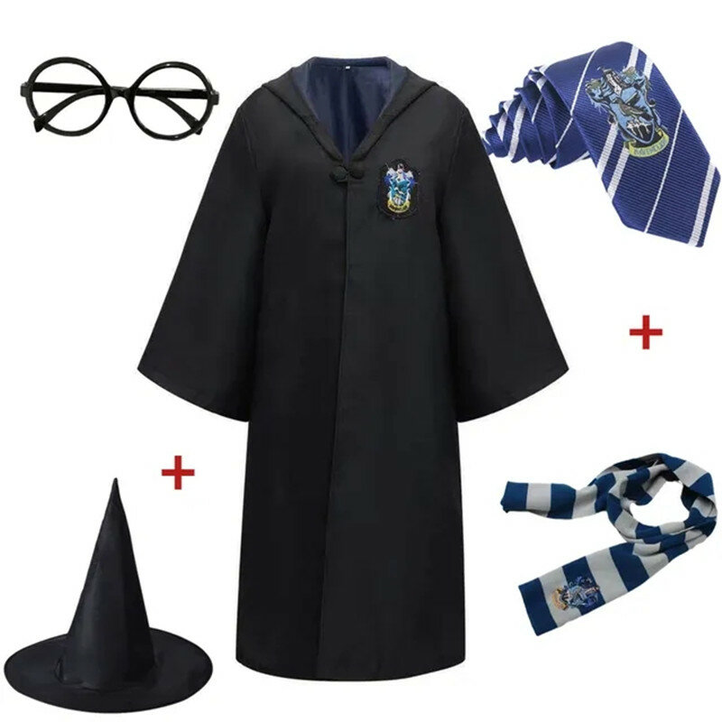 Adult Children Harris Cloak Cosplay Costume 6Pcs Set Magic School Men's Women's Wizardry Clothing Cape Scarf Tie Glasses Hat Par
