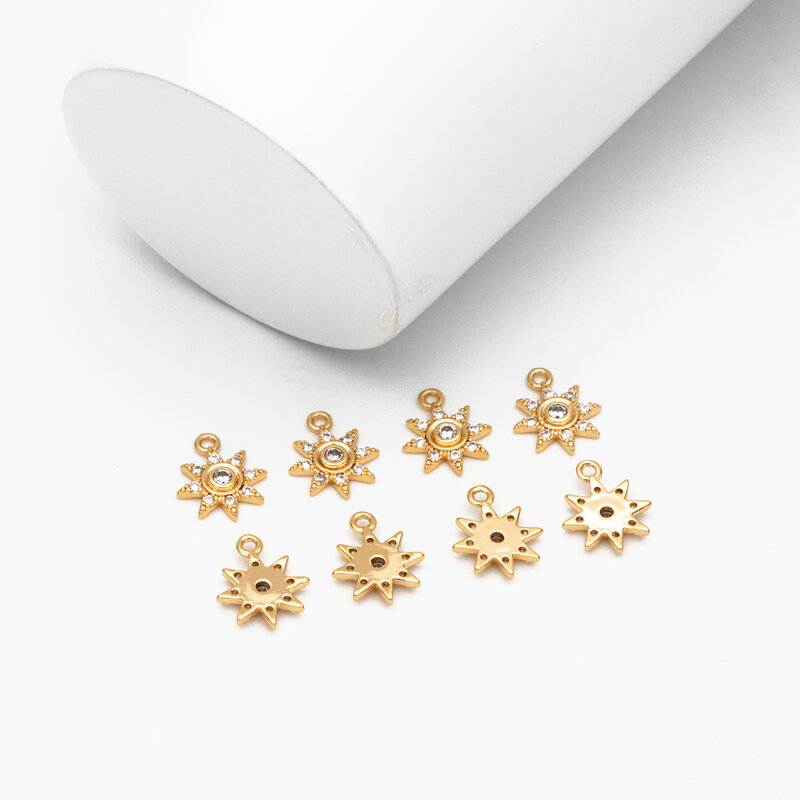 Colgantes de sol dorados para fabricación de joyas, 10 piezas, CZ, pavé, suministros de Material Diy, accesorios (GB-4037)