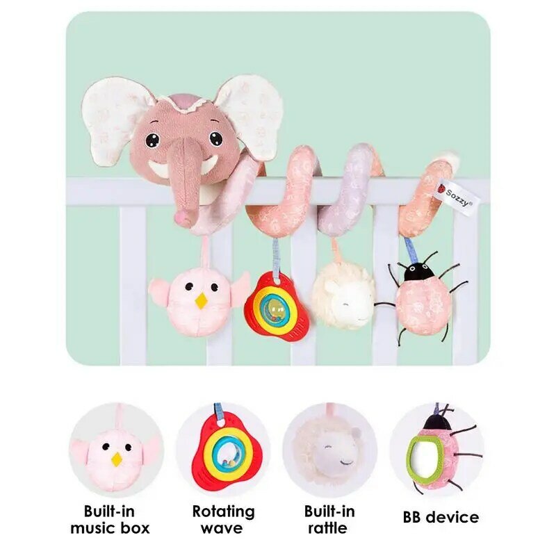 Wiszące łóżko zabawka łóżeczko dla dziecka kołyska pluszowa zabawka dzwoneczek do postawienia przy łóżku szara zabawka słoń spiralna wiszące zabawki zabawki dla niemowląt 0-12 miesięcy