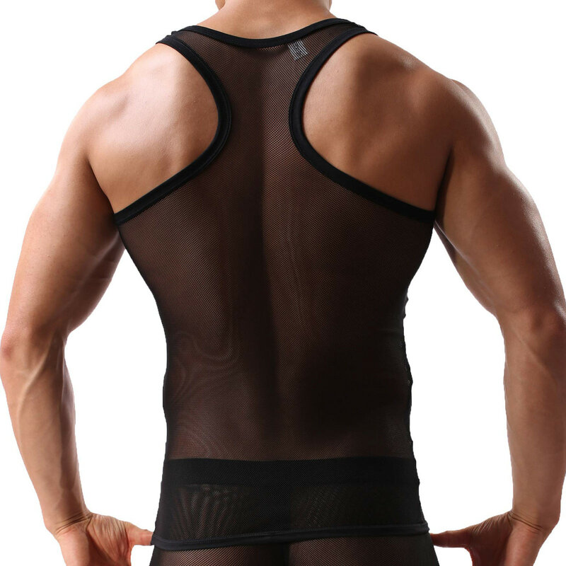 Maillot de corps transparent à manches longues pour hommes, sous-vêtement gay, chemise en maille de nylon, t-shirts masculins, sexy