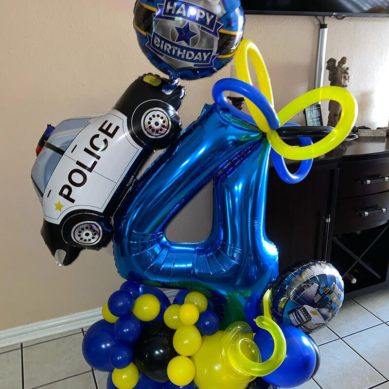 Decoración de fiesta del Departamento de Policía, juego de globos con números, globo de patrulla, pancarta de cumpleaños, tema de policía, suministros para fiesta de cumpleaños, 32 pulgadas