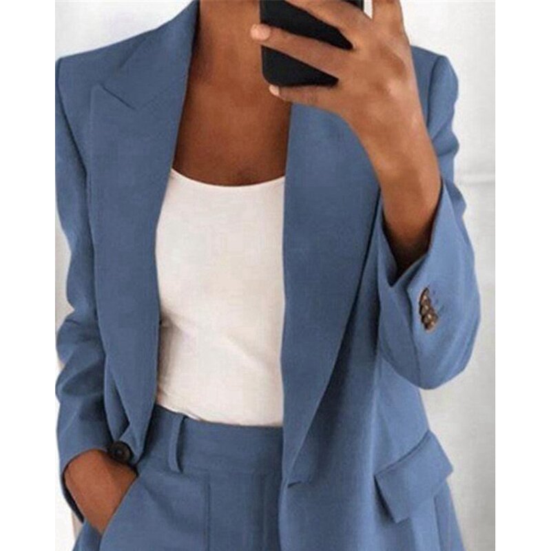 Herbst Frauen Single Button genähten Kragen Blazer Mode Femme Langarm Jacken Mantel elegante Büro Dame Arbeits kleidung Outfits