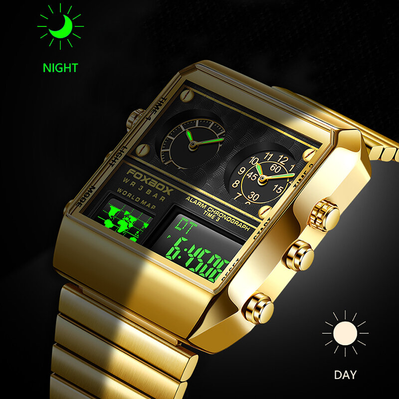 LIGE-reloj analógico de cuarzo para hombre, accesorio de pulsera resistente al agua con cronógrafo, complemento masculino de marca de lujo con diseño dorado y doble pantalla