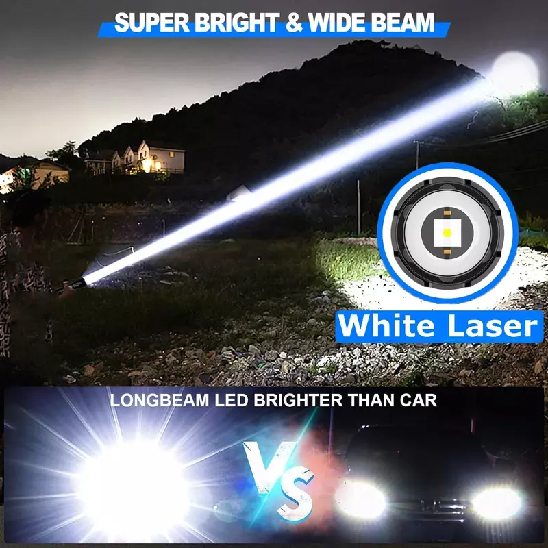 Outdoor Flashlight USB Charging Super Bright Long Range High-Power White Laser Digital Display Waterproof Tactical Flashlight