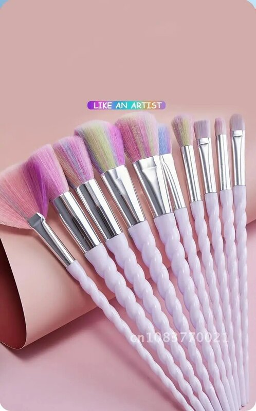 Set kuas Makeup Maquiagem, 10 buah bubuk Foundation kosmetik Blush Eyeshadow kecantikan wanita alat kuas rias Glitter