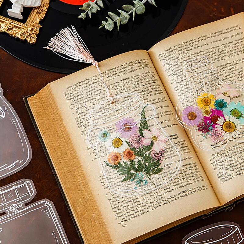 透明で乾燥した花のしおり、花の植物のしおり、クリアなブックマークの装飾、フローティングメーカー、diyブックマーク、20個