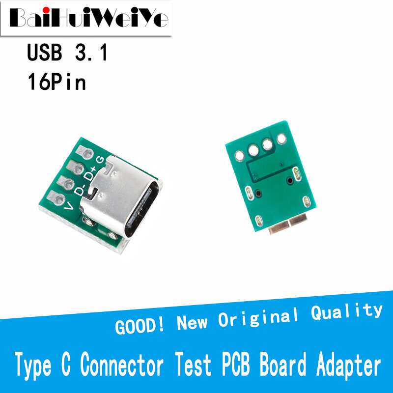 10Pcs USB 3.1ประเภท C ขั้วต่อ16ขาทดสอบ PCB Board อะแดปเตอร์16 P เชื่อมต่อซ็อกเก็ตสำหรับข้อมูลสาย Transfer หญิงถึง2.54มม.