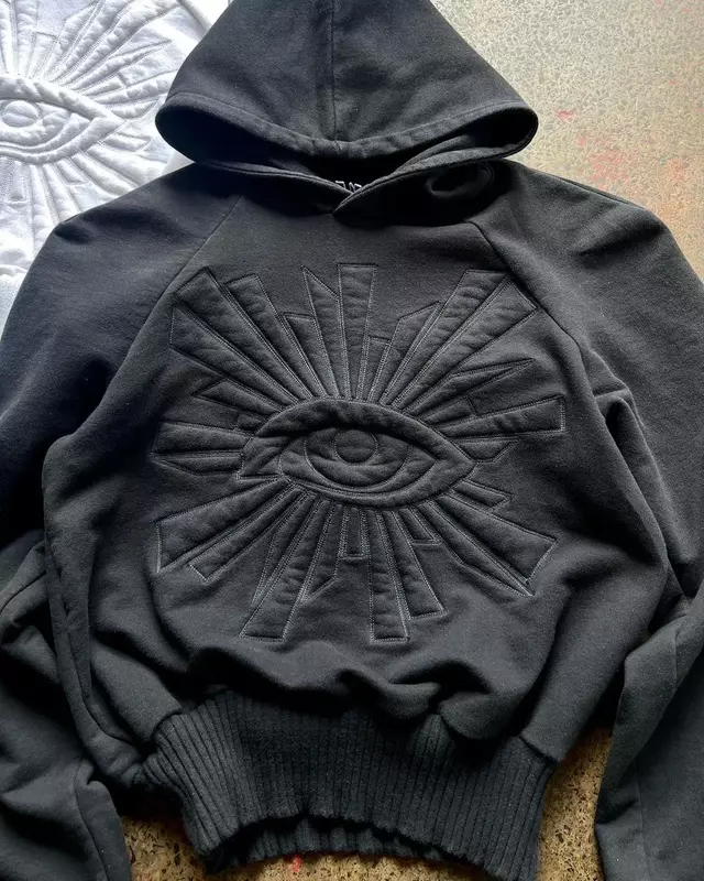 Goth Hoodie Sweatshirt Punk baru, atasan bertudung pola bordir ukuran besar Hip Hop Harajuku Y2k untuk pria dan wanita