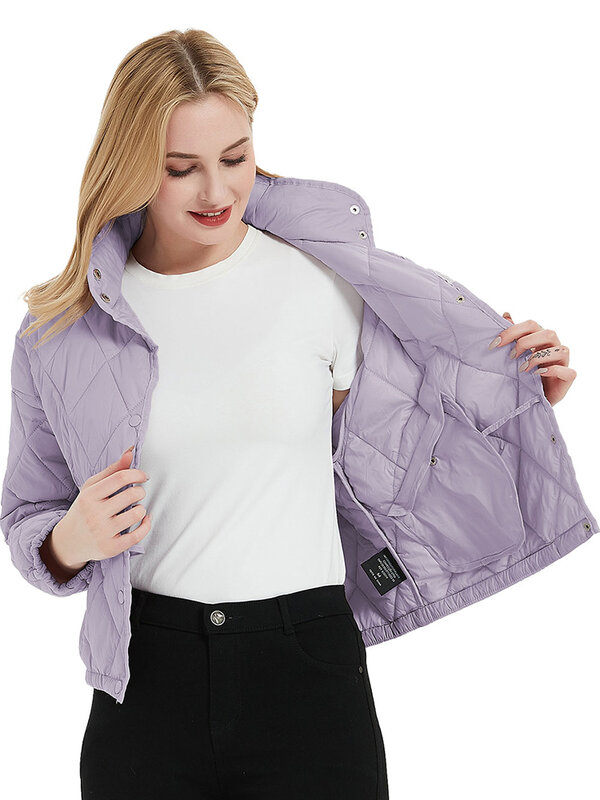 Giolshon-女性用の超軽量ジャケット,コート,羽毛の襟,パッド入り,いくつかの色で利用可能