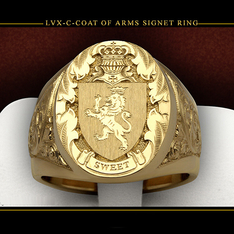Ring Männer Trends 2024 Krone Löwe Schild Abzeichen Ring 18 Karat Gelbgold Farbe Royal Seal Herren Ring für Party Geschenk für Jungen