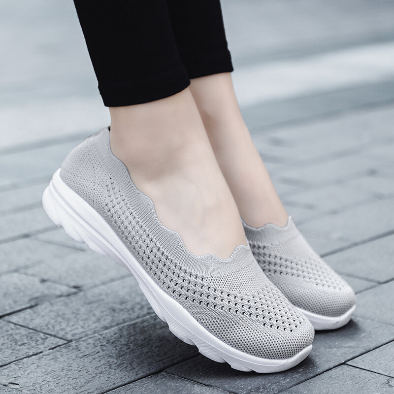 STRONGSHEN Women Casual Flat Shoes Fashion Socks Sneakers Summer Slip on Breathable Vulcanized Shoes Trainers Tenis Feminino