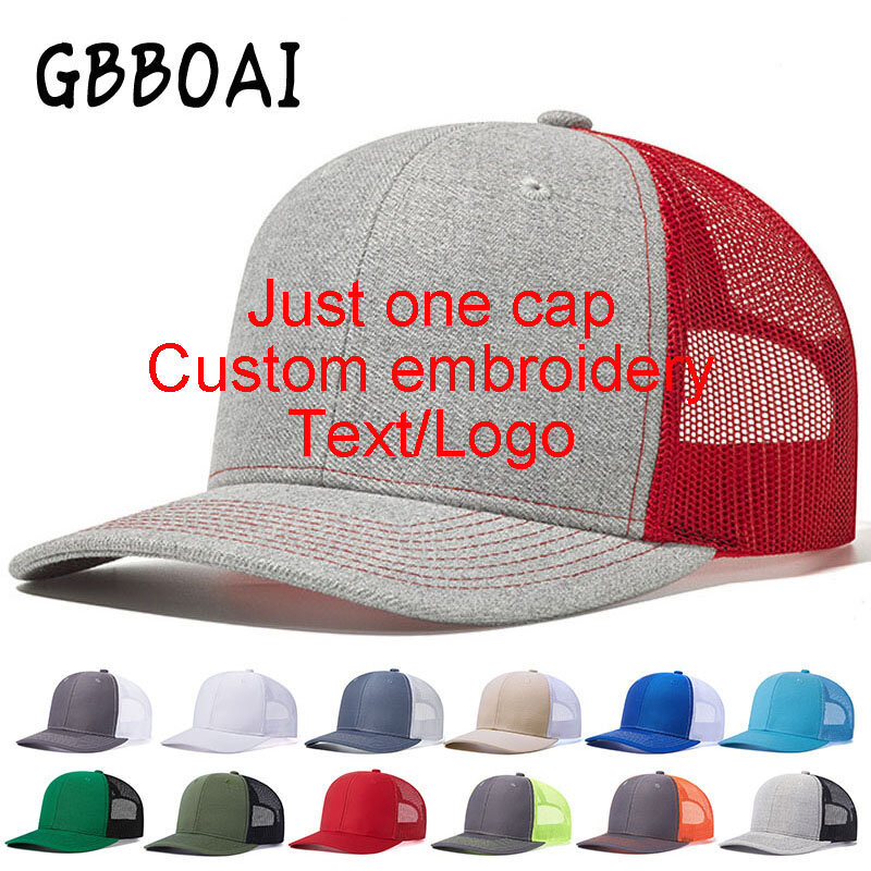 Unisex personalizado bordado logotipo Baseball Cap, verão quebrável Net, em branco caminhão Caps, letra do texto, richardson chapéus