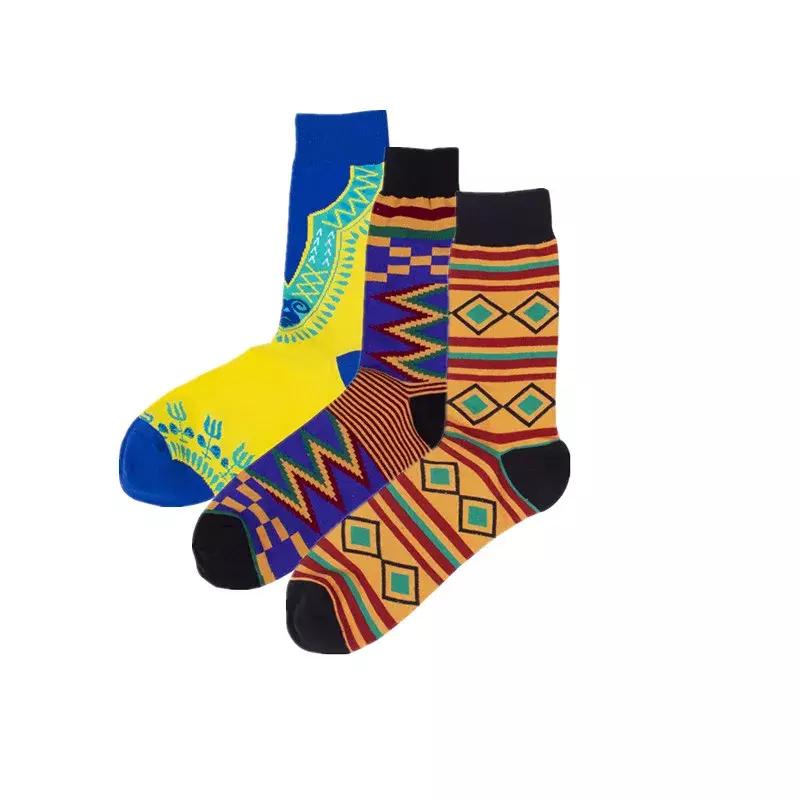 3 Paare/paket Frauen Socken Afrikanische Druck Gestreifte Gitter Design Bunte Weiche Socken Freizeit Skateboard Socken Lustige Geschenk Multicolor