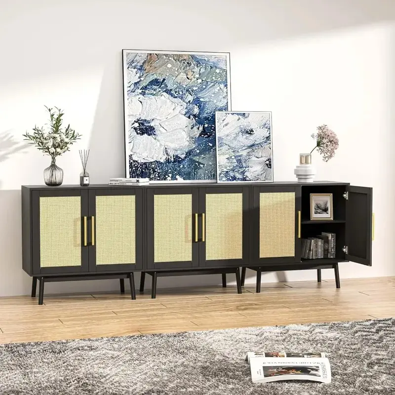 Cabinet, Furniture, Side Panel Buffet Storage Cabinet, with Rattan Decorative Door, Cabinet Table, Entrance, Living Room Cabinet
