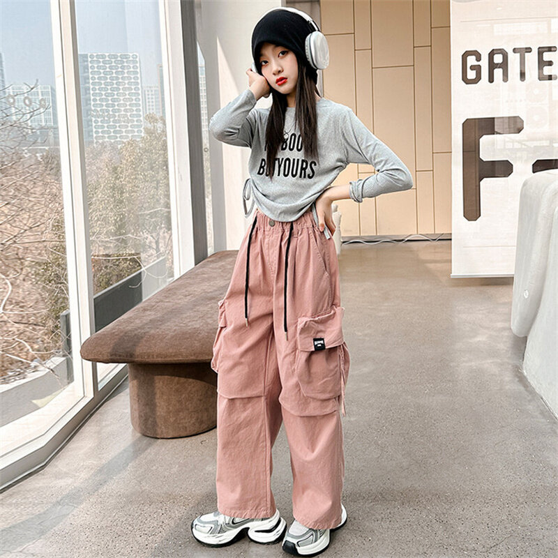 Celana perempuan, bawahan kargo olahraga longgar kasual versi Korea gaya Luar Negeri Musim Semi dan Gugur