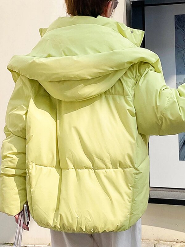 2023 Winter jacke für Frauen Mantel warme feste Kapuze rosa Parkas weibliche lässige lose kurze Blase Outwear Baumwolle gepolsterten Mantel