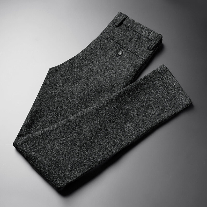 Осенне-зимние мужские деловые брюки с начесом, деловые строгие брюки в полоску, облегающие мужские брюки, новинка 2022