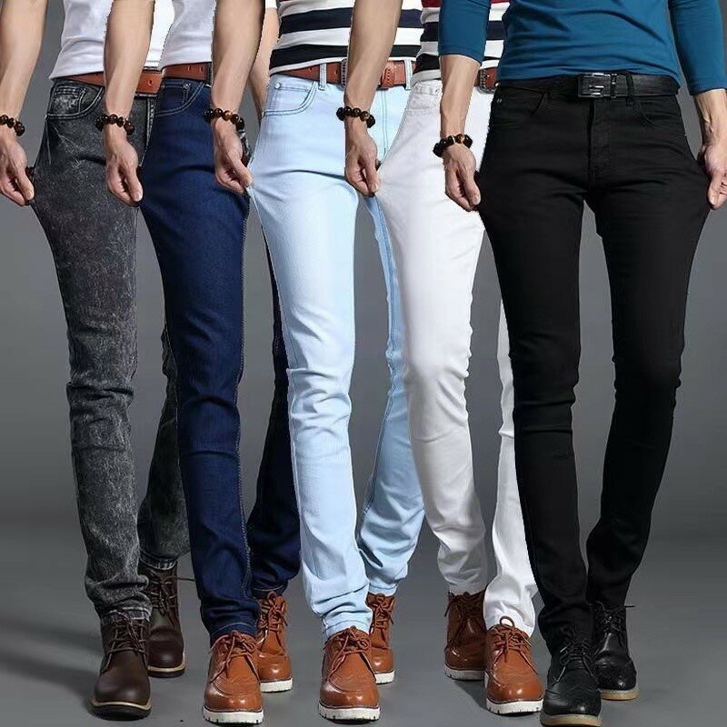 Four Season Men Denim Jeans Cotton Stretch Daily Slim Fit Denim Pants  Classic Light Blue Blue Black Color Male Pencil Pants