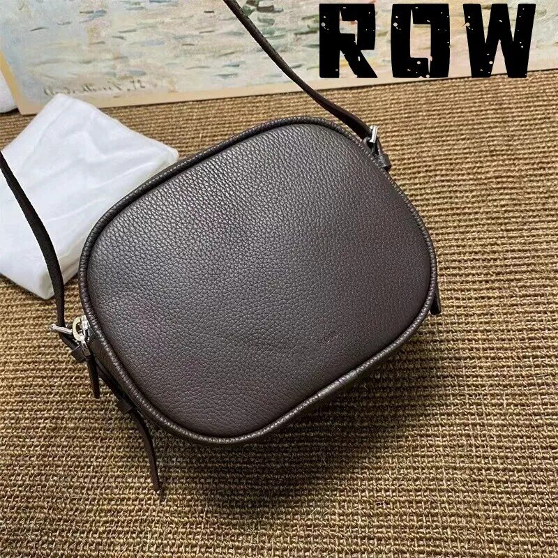 ROW2024 Women's Coffee Litchi Pattern Double Layer Large Capacity Camera Bag Women's Shoulder Bag Mini Bag