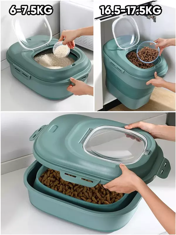 Pet Dog Food Storage Container 15kg Dry Cat  Box Moisture Proof Seal Foldable with Measuring Cup Kitten Puppy  Products