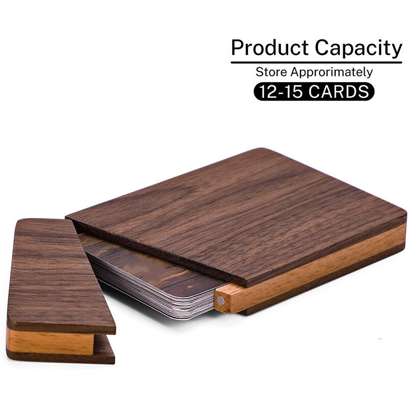 Estuche de madera para tarjetas de visita, organizador portátil de bolsillo de madera maciza, informal, para hombre y mujer