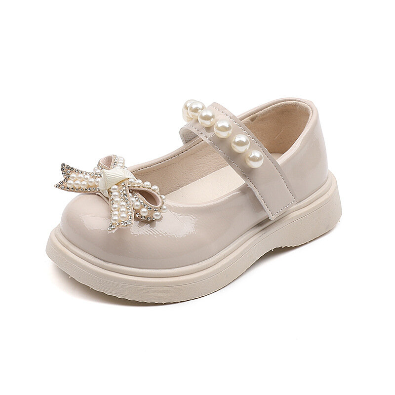 2022 New Pearl Bowknot Baby Princess Girls scarpe in pelle festa di compleanno matrimonio Soft Leather Flats Toddlers Kids Shoes
