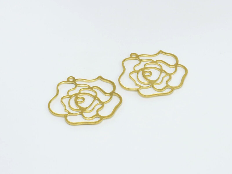 Pendentif de roses en laiton brut, 10 pièces, 32x31mm, boucles d'oreilles, breloques, fleur, R609