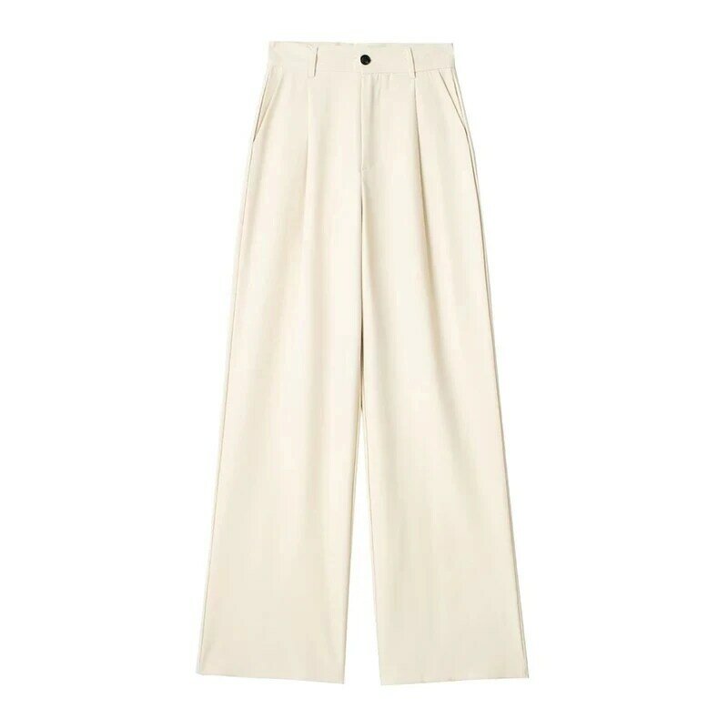Pantalones de cintura alta plisados delanteros Retro para mujer, ropa informal, Primavera, nuevo