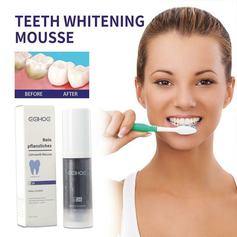 30ml pianki do wybielania zębów, dokładne czyszczenie jasny neutralizuje odcienie plamy płytki nazębnej Żółte przybory do usuwania zębów