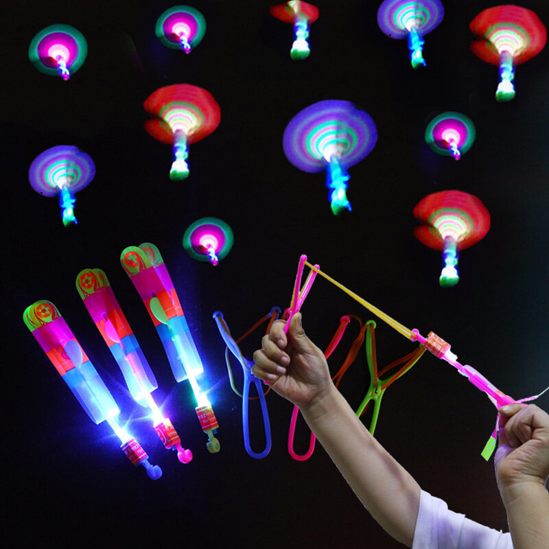 1/3/5/10pcs Amazing Light Toy Arrow Rocket Helicopter Flying Toy LED Light Toys Party Fun Gift Rubber Band Catapult