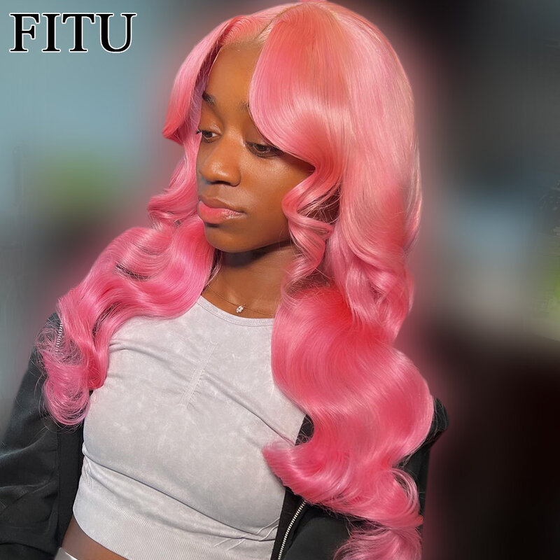 FITU Pink Transparent 13x6 13x4 Lace Frontal Human Hair Wig 613 Colored  Plucked With Baby Hair 5x5 Lace Closure Wig