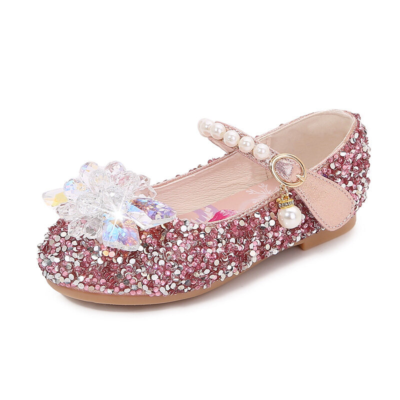 Disney menina sapatos congelados elsa princesa sola macia sapatos de verão das crianças de cristal pérola brilhante meninas rosa azul sapatos