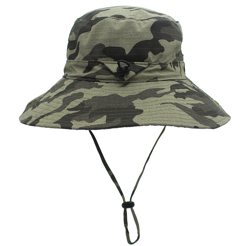 Outfly Outdoor ochrona UV szerokie rondo kapelusz bawełniany kowbojski rybak składany kamuflaż czapka plażowa obwód 63CM