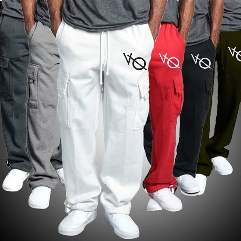Moda masculina carga calças esportivas drawstring jogging calças casuais multi bolsos calças largas moletom S-4XL