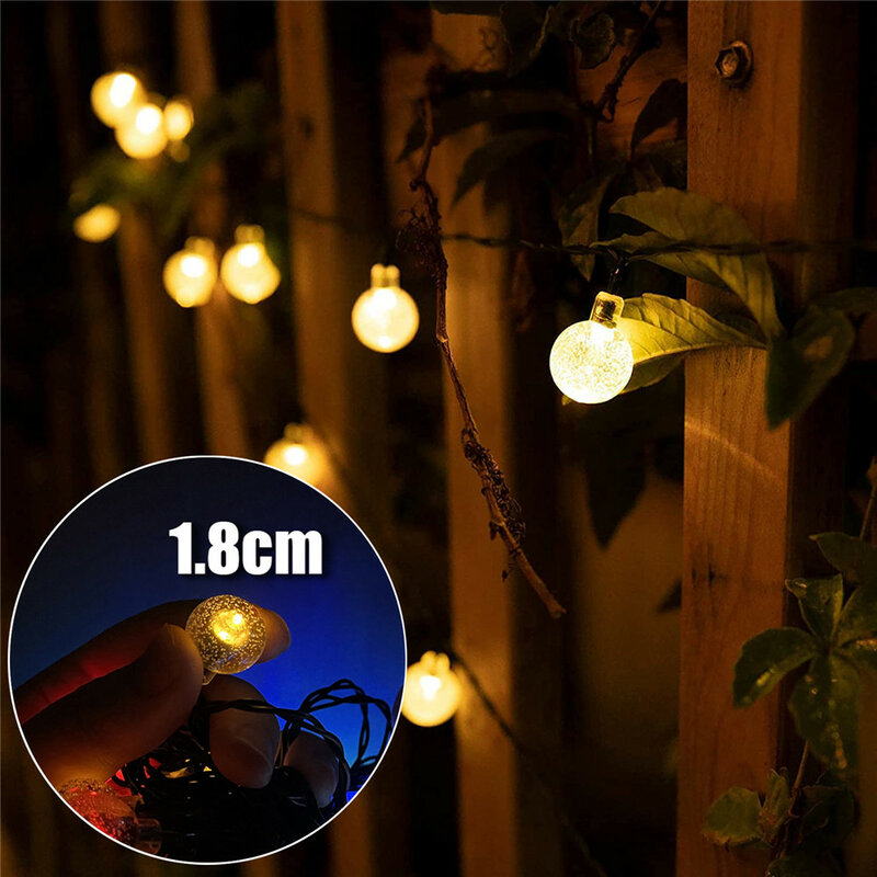 태양광 크리스탈 볼 LED 스트링 조명, 요정 조명, 크리스마스 파티, 야외 장식용 화환, 8 가지 모드, 5m, 7m, 12m, 22m