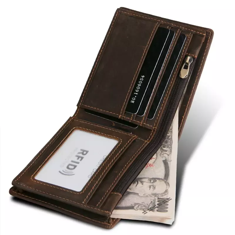 BV02 Man Vintage Cow Genuine Leather Wallet Male Handmade Billfold Coin Purse Short Wallet