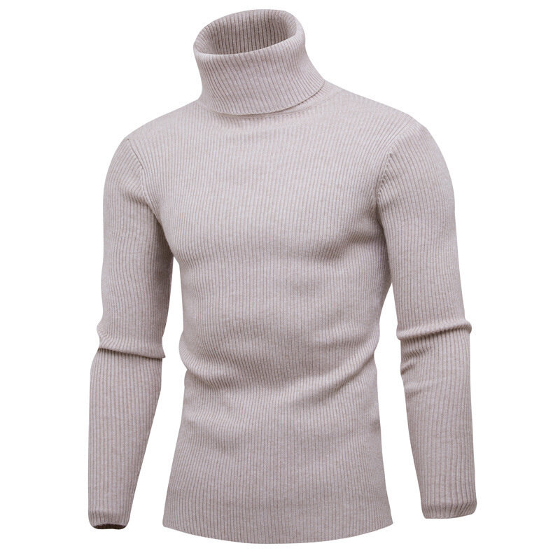 Suéter casual de malha de gola alta masculino, pulôver justo, roupa monocromática, novo, outono, inverno, 2023