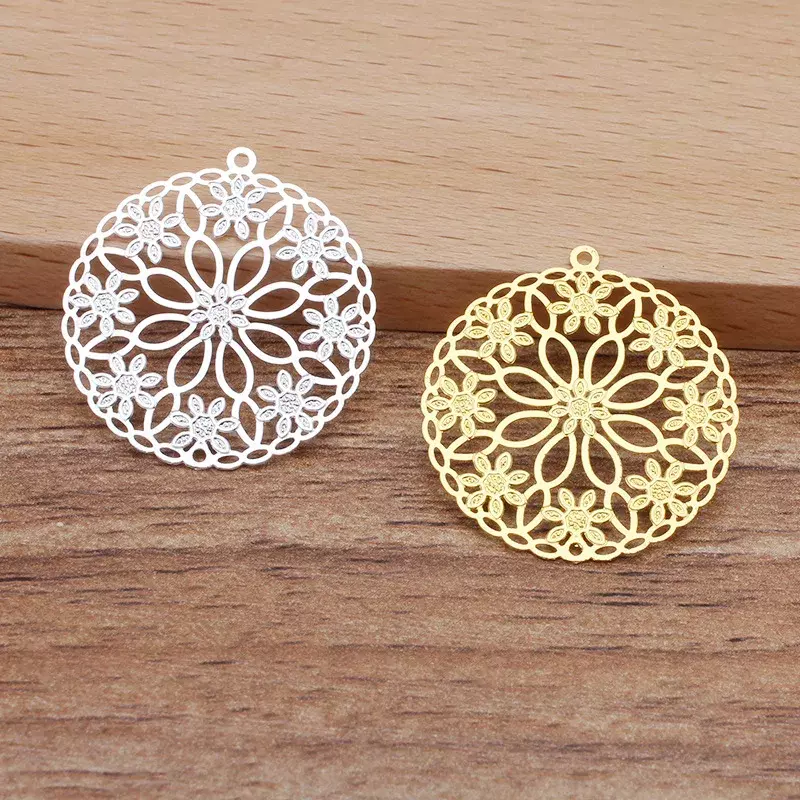 BoYuTe (50 Pieces/Lot) 26MM Metal Brass Filigree Flower Pendant Charms DIY Jewelry Accessories Handmade Materials